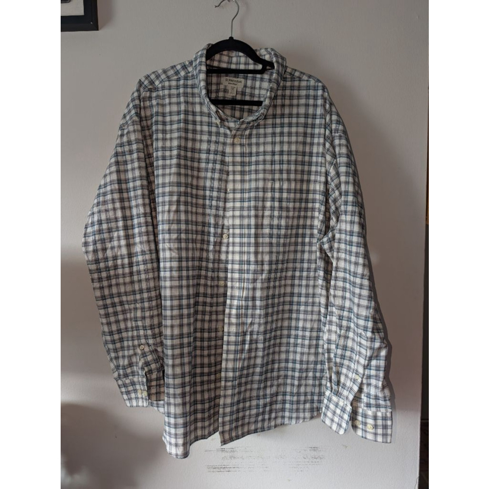 St Johns Bay Men's White Blue Plaid Button Down Shirt 4XL